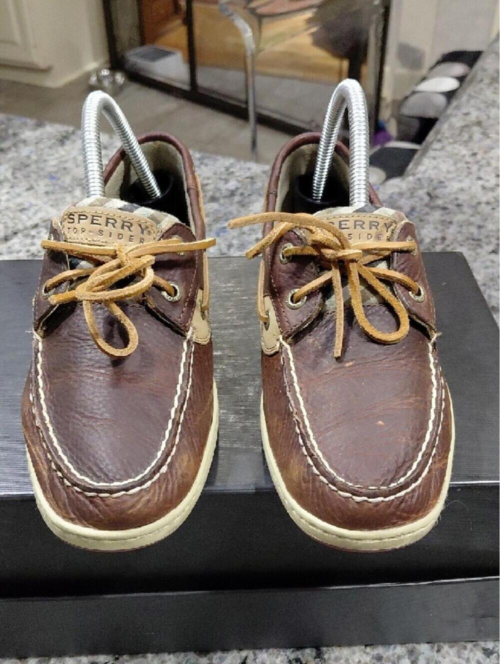 "Sperry" Wo. Sz.8, Bluefish, 2-eyed, Plaid-Accent Boat Shoes. Have some wear....